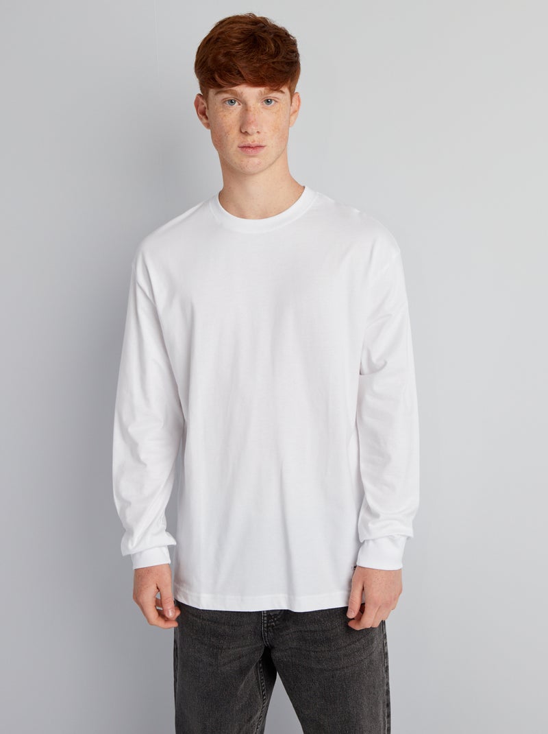 T-shirt uni manches longues Blanc - Kiabi