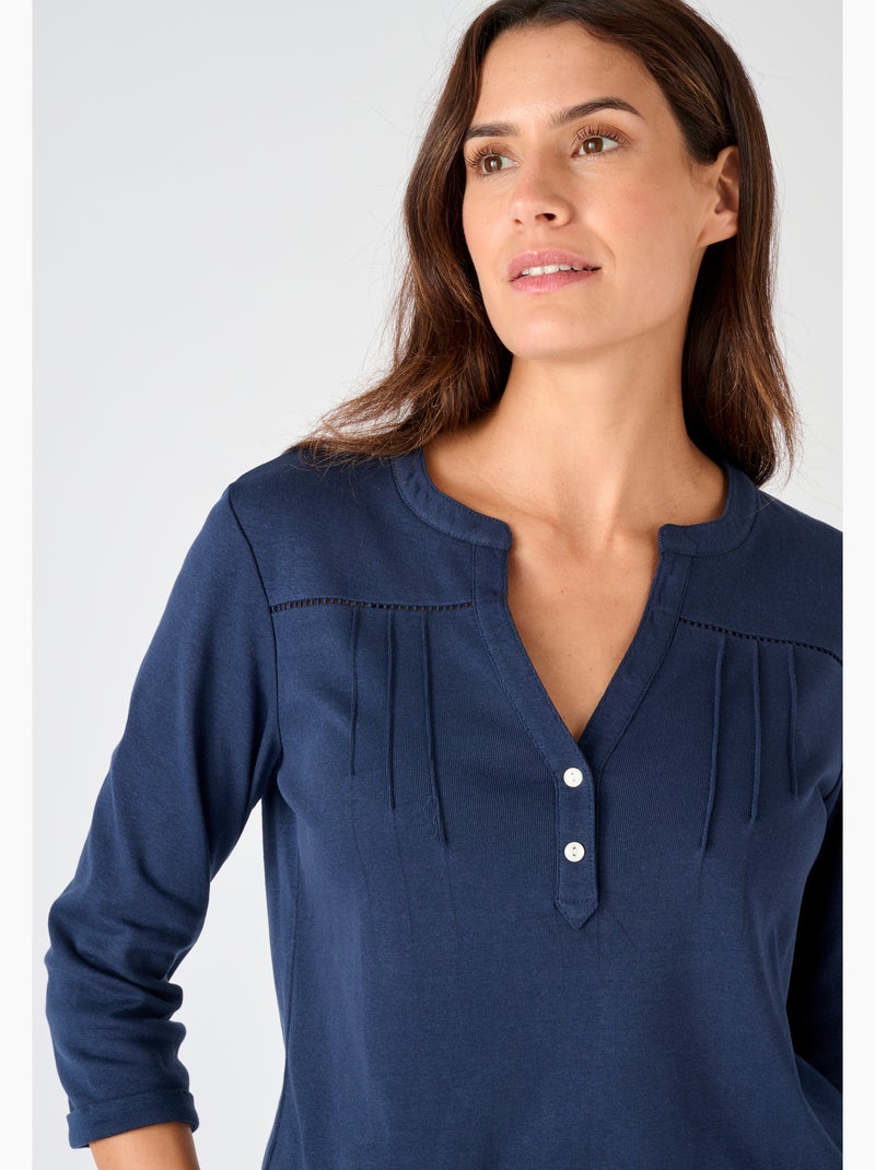 T-shirt uni ou imprimé pur coton - damart Bleu nuit - Kiabi