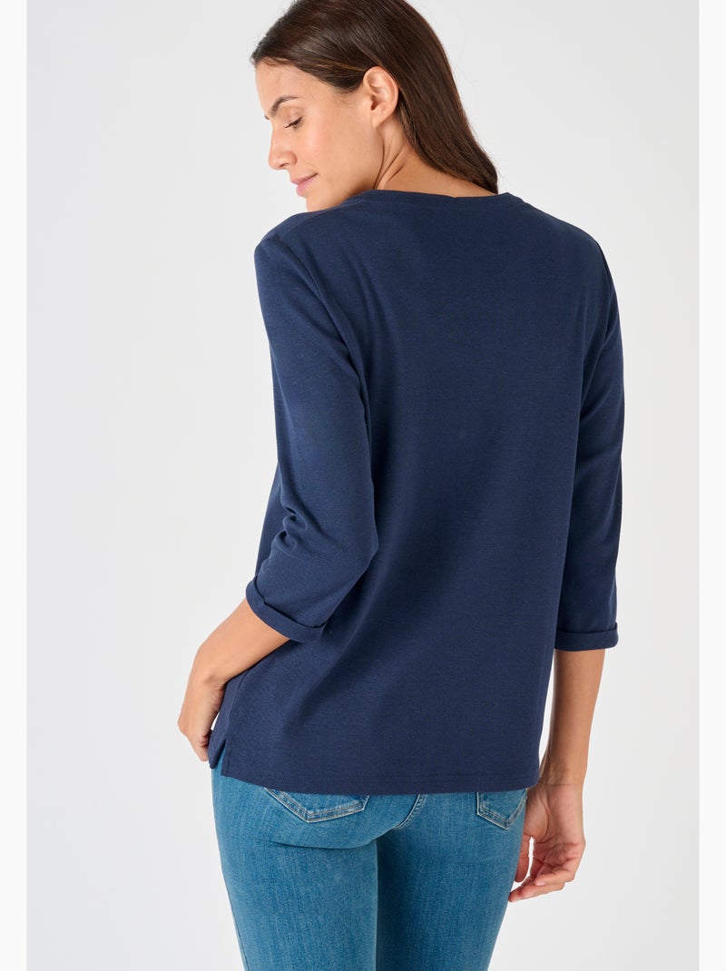 T-shirt uni ou imprimé pur coton - damart Bleu nuit - Kiabi