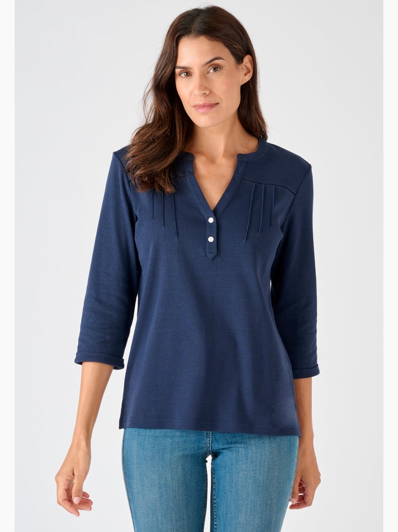 T-shirt uni ou imprimé pur coton - damart Bleu nuit - Kiabi