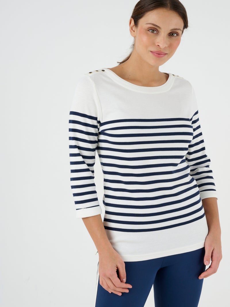 T-shirt uni ou rayé manches 3/4 - Happy D. by Damart Bleu marine - Kiabi
