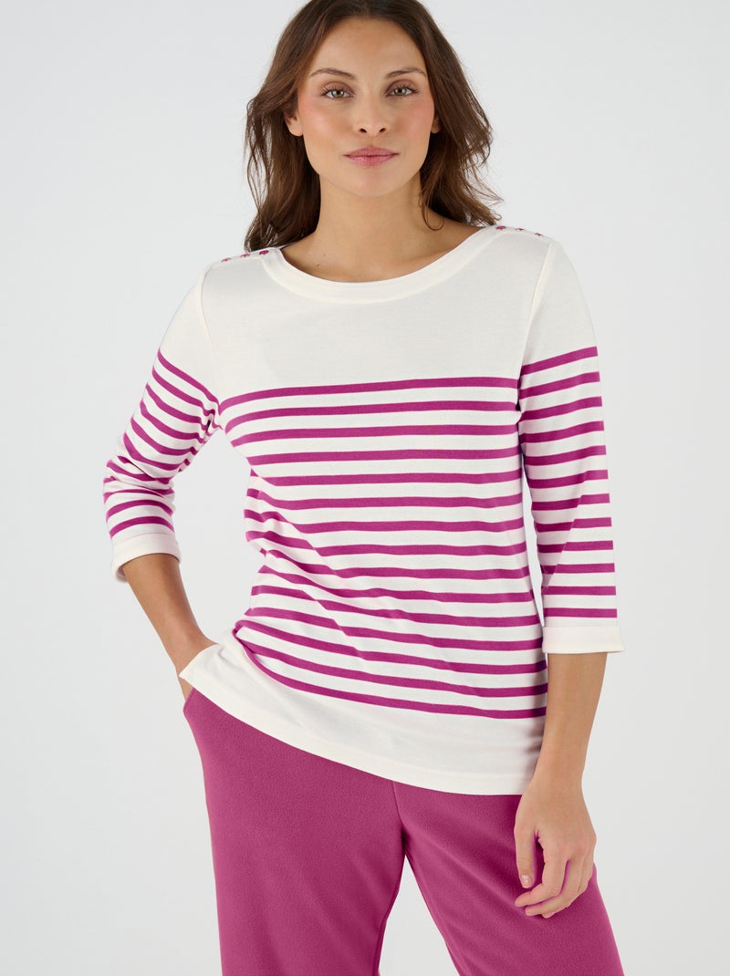 T-shirt uni ou rayé manches 3/4 - Happy D. by Damart Rose - Kiabi