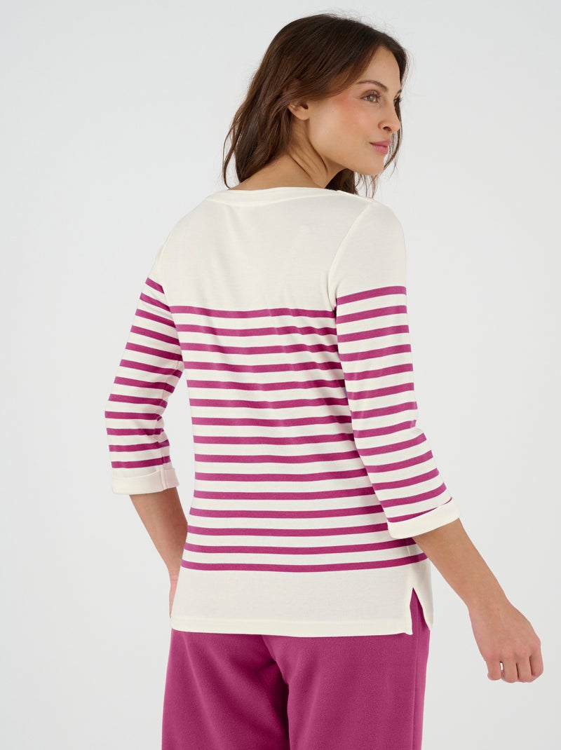 T-shirt uni ou rayé manches 3/4 - Happy D. by Damart Rose - Kiabi