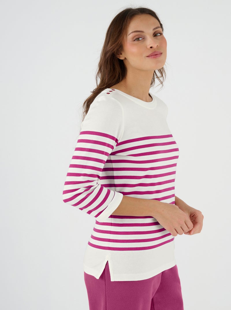 T-shirt uni ou rayé manches 3/4 - Happy D. by Damart Rose - Kiabi