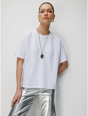 T-shirt uni oversize à col rond et fente mixray