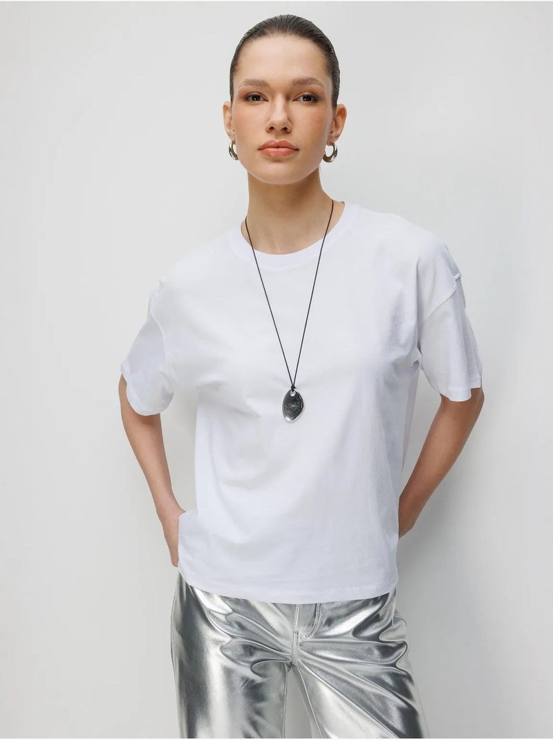 T-shirt uni oversize à col rond et fente mixray Blanc - Kiabi