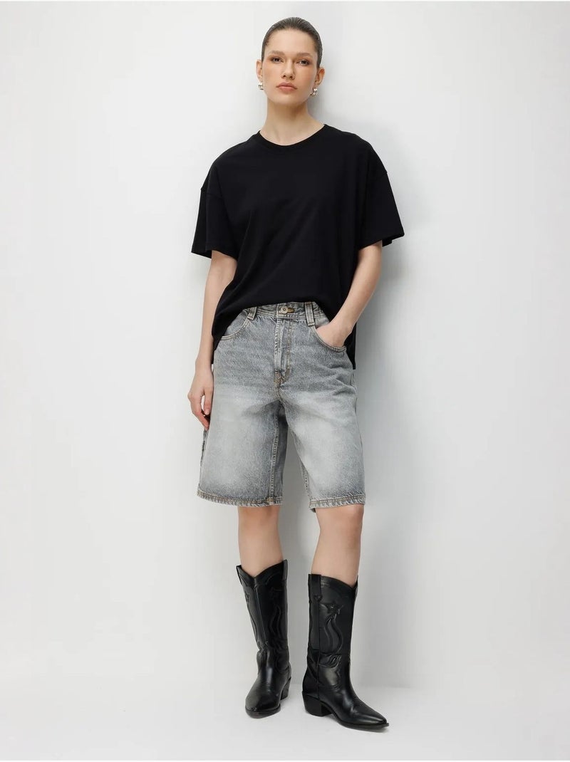 T-shirt uni oversize à col rond et fente mixray Noir - Kiabi