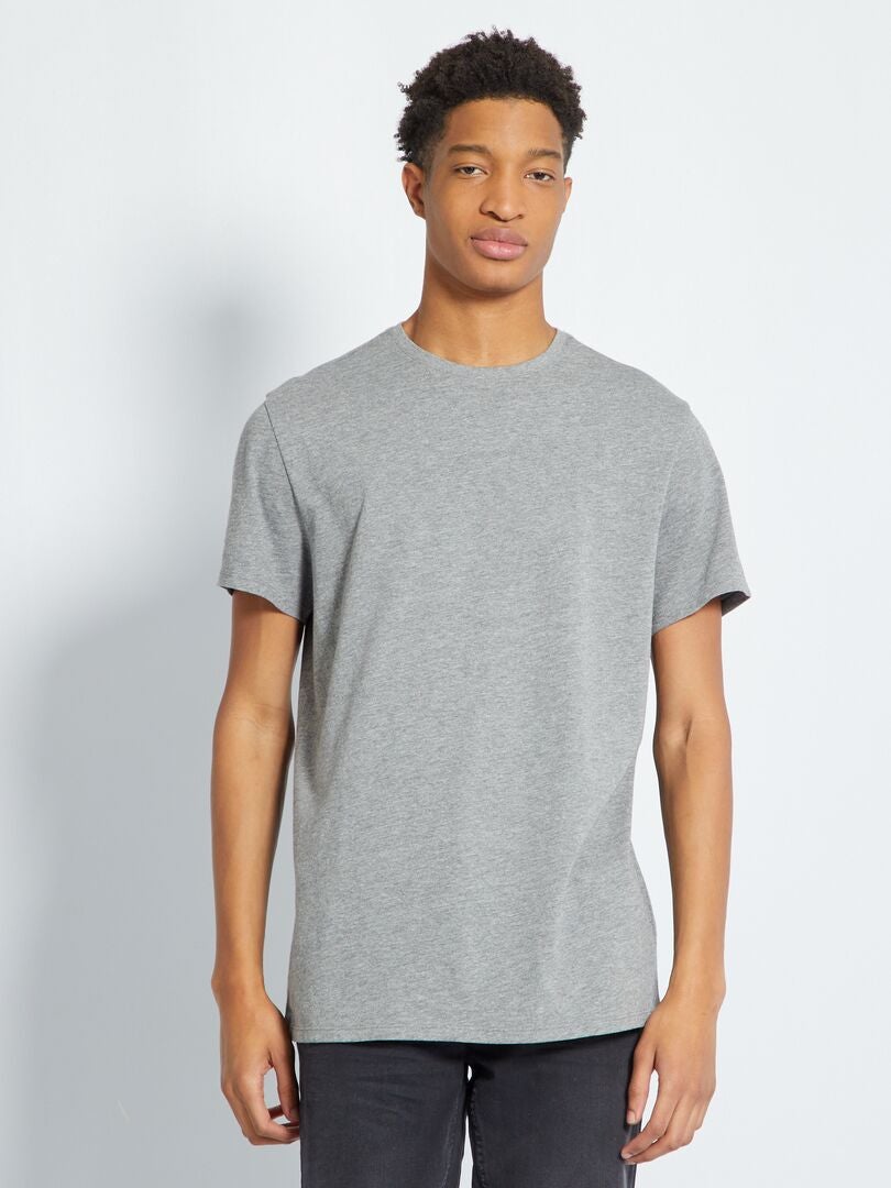 T-shirt uni pur coton +1m90 gris chiné - Kiabi