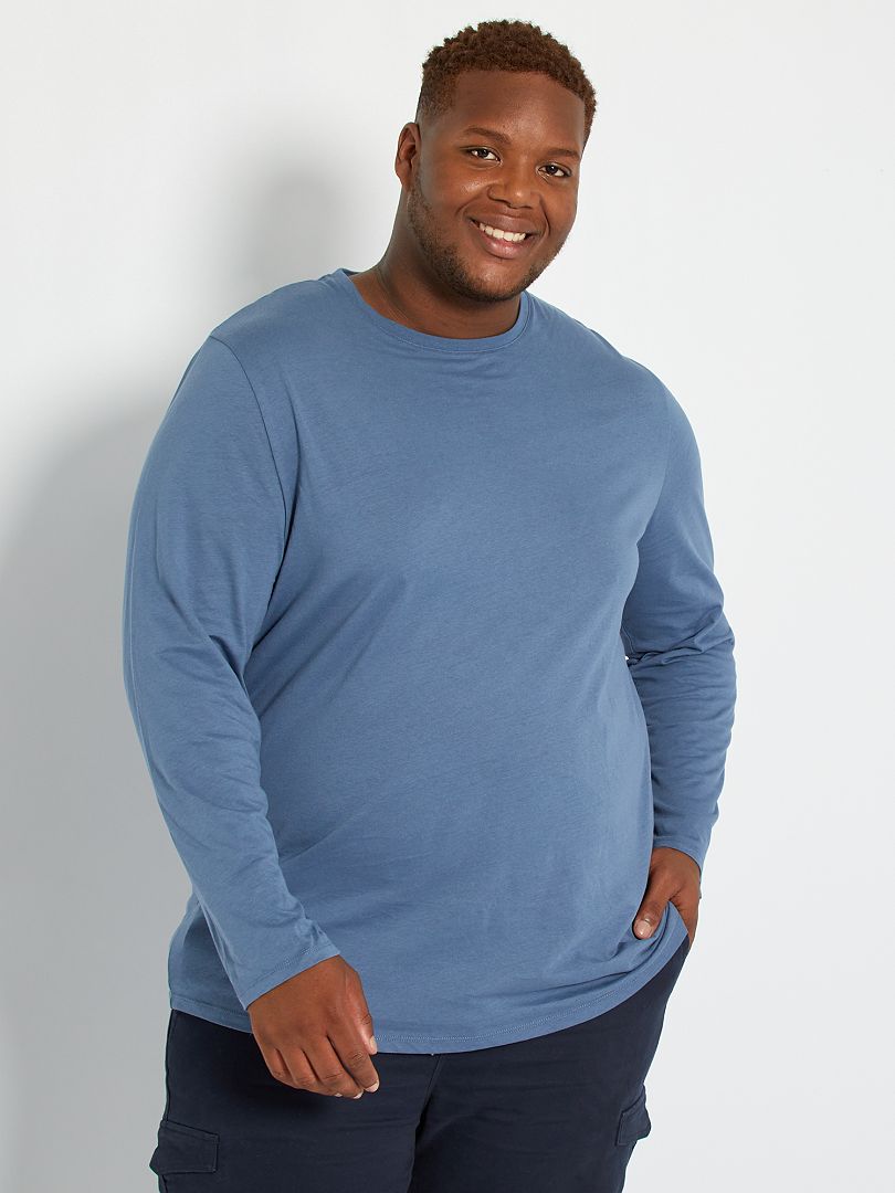 T-shirt uni pur coton bleu gris - Kiabi