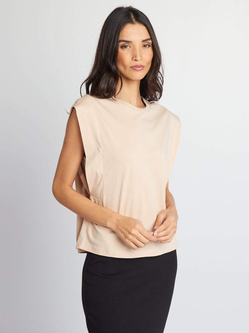 T-shirt uni sans manches Beige - Kiabi