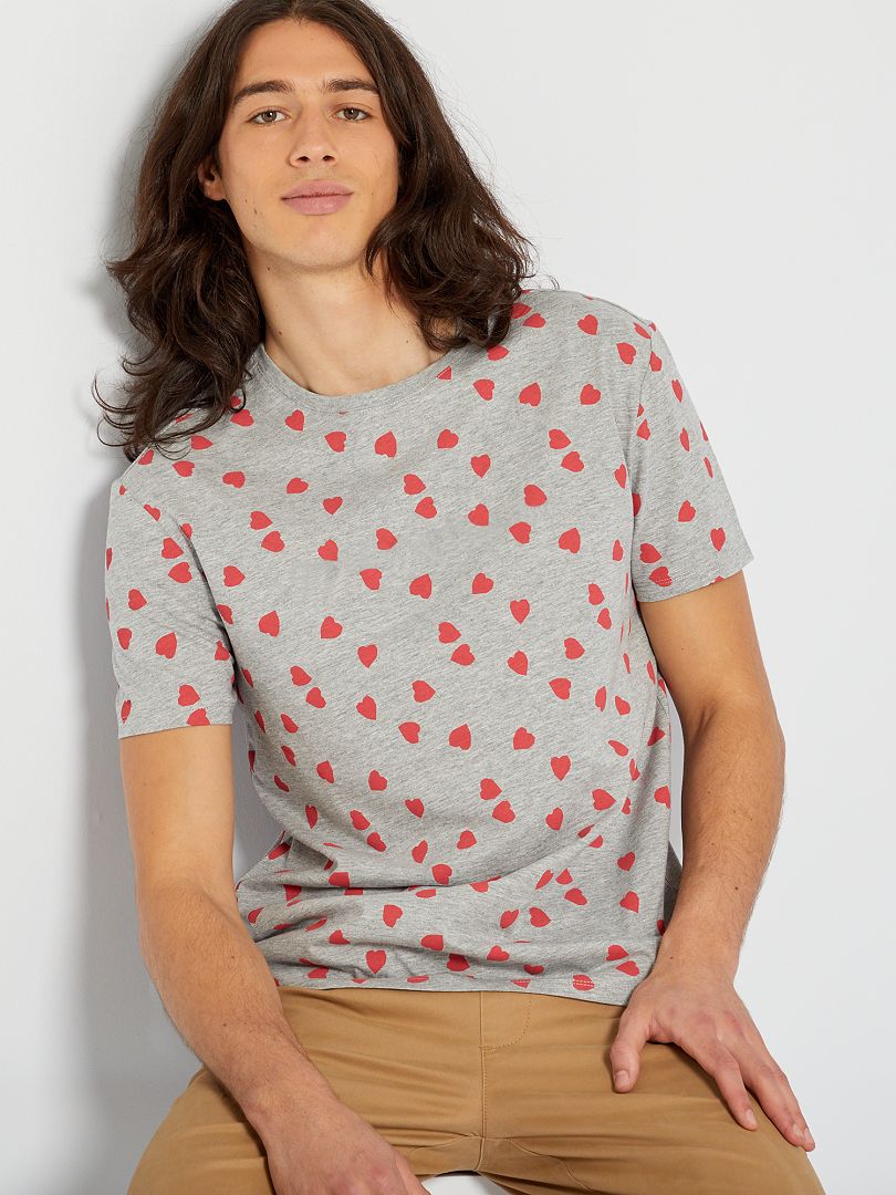 T-shirt unisexe imprimé coeur all over - Kiabi