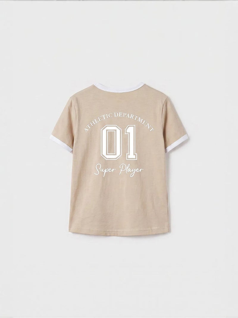 T-shirt unisexe jeune en coton et élasthanne tommy Beige argile - Kiabi