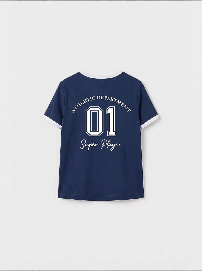 T-shirt unisexe jeune en coton et élasthanne tommy Bleu marine - Kiabi