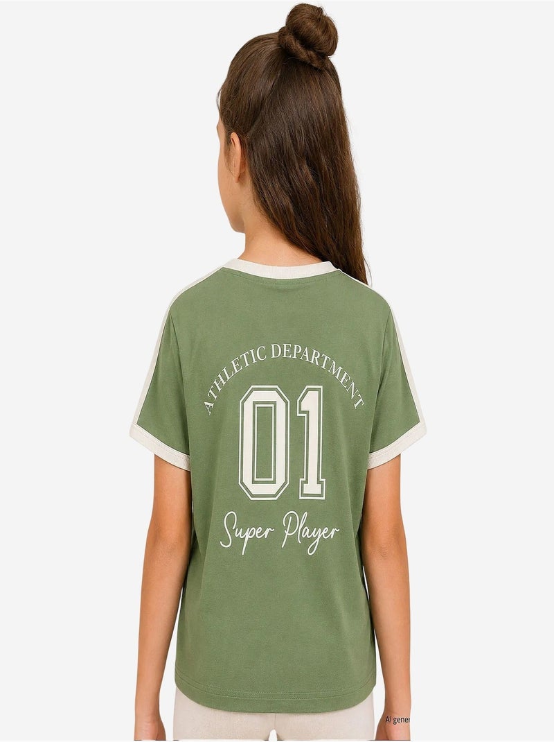 T-shirt unisexe jeune en coton et élasthanne tommy Kaki - Kiabi