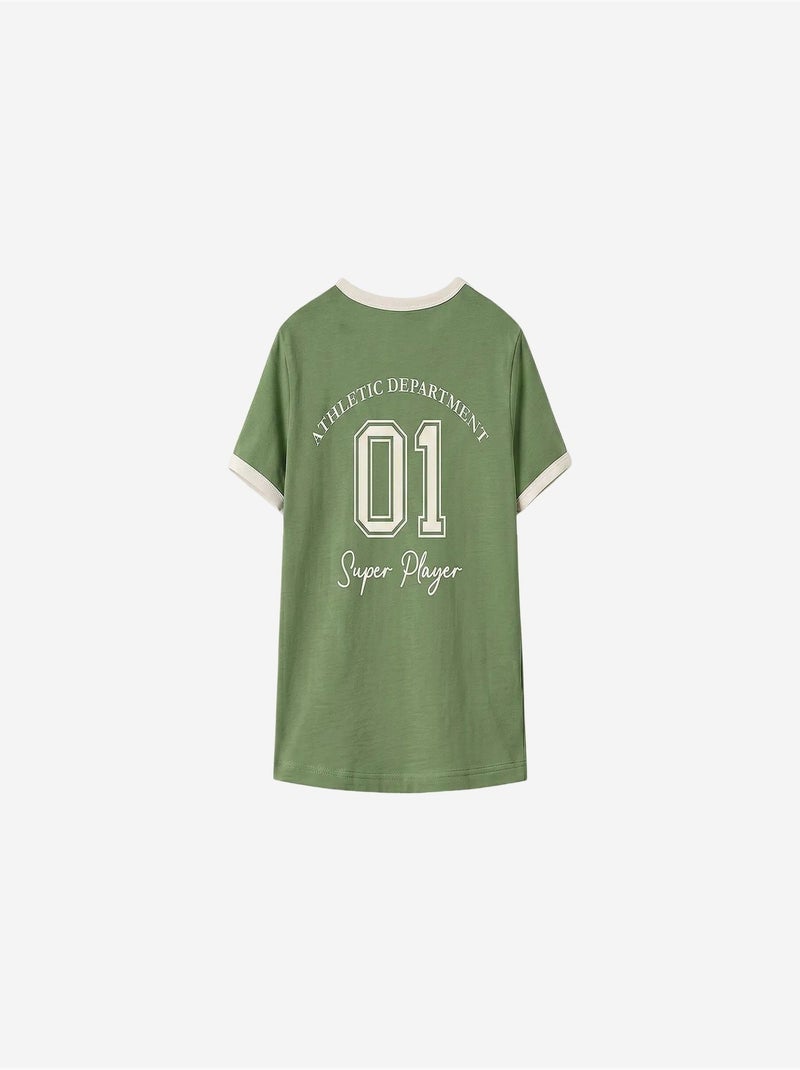 T-shirt unisexe jeune en coton et élasthanne tommy Kaki - Kiabi