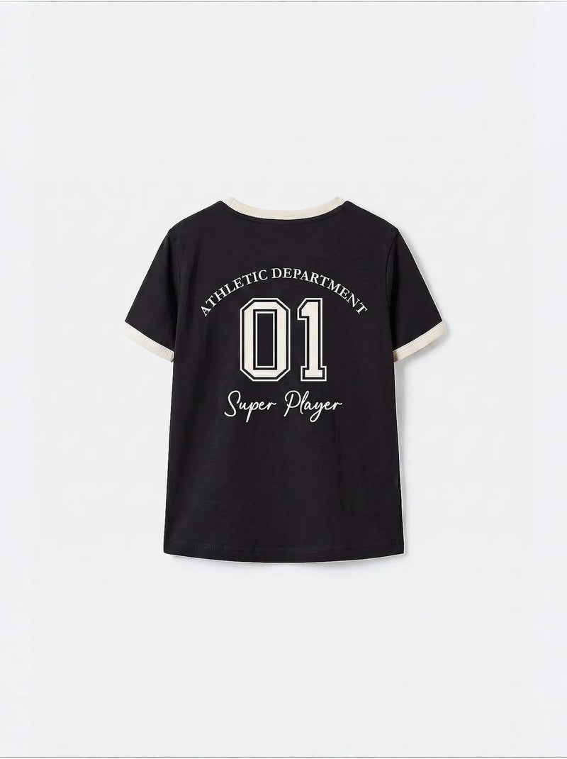 T-shirt unisexe jeune en coton et élasthanne tommy Noir - Kiabi