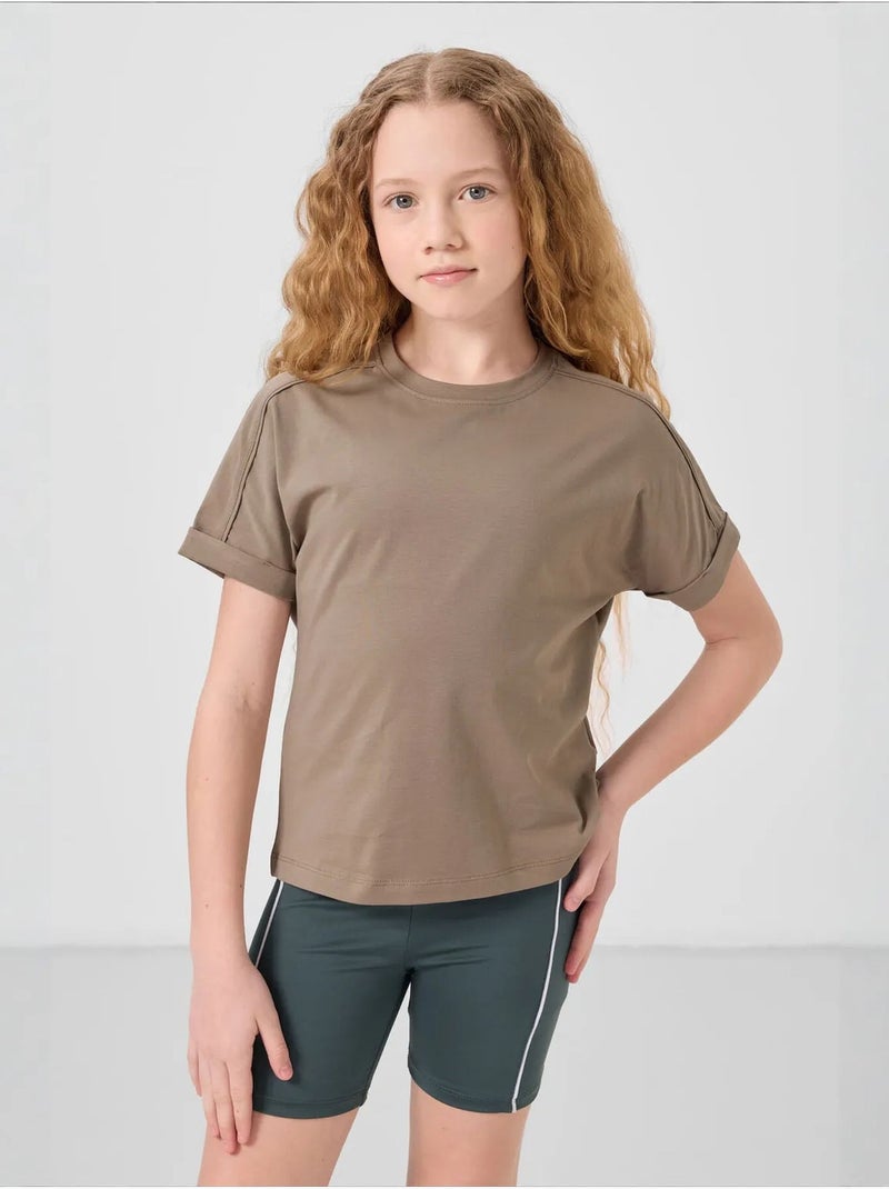 T-shirt unisexe junior en coton et élasthanne tommy Kaki - Kiabi