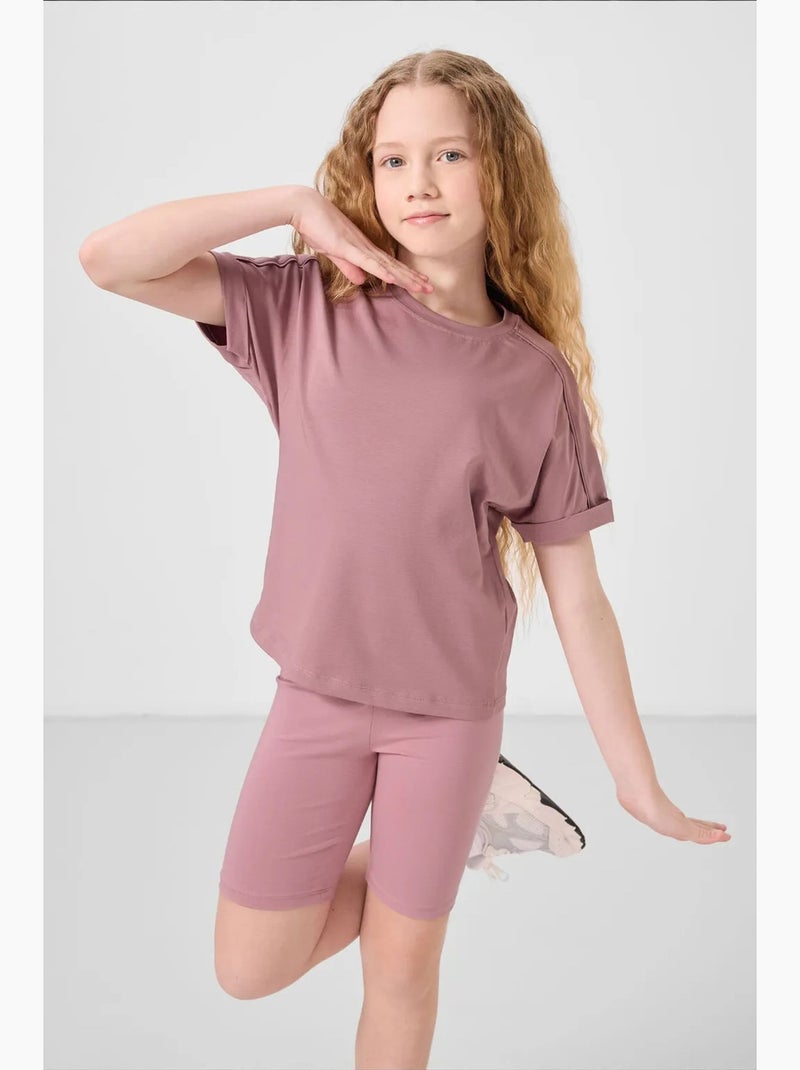 T-shirt unisexe junior en coton et élasthanne tommy Mauve - Kiabi