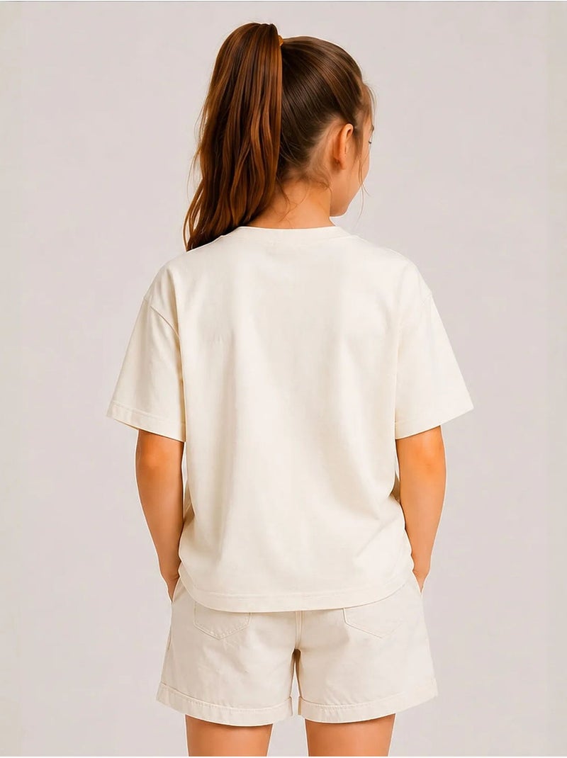 T-shirt unisexe junior en mélange de coton tommy Crème - Kiabi