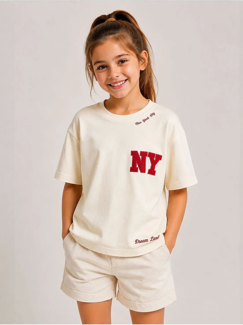 T-shirt unisexe junior en mélange de coton tommy Crème - Kiabi