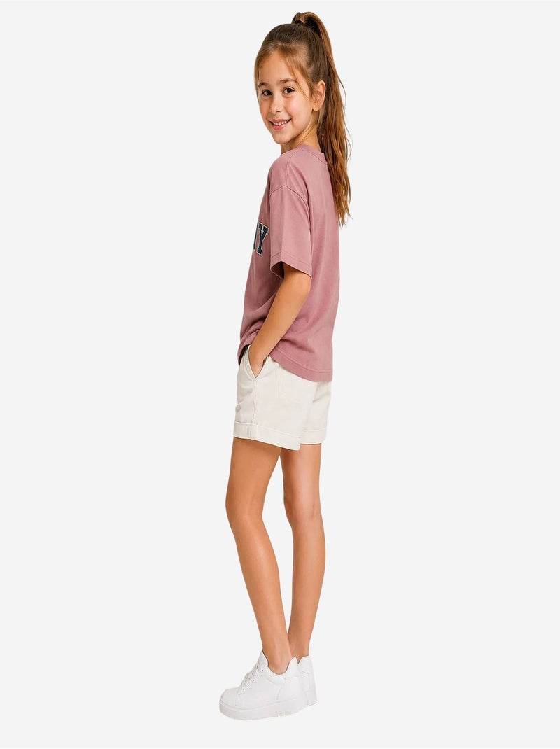 T-shirt unisexe junior en mélange de coton tommy Mauve - Kiabi