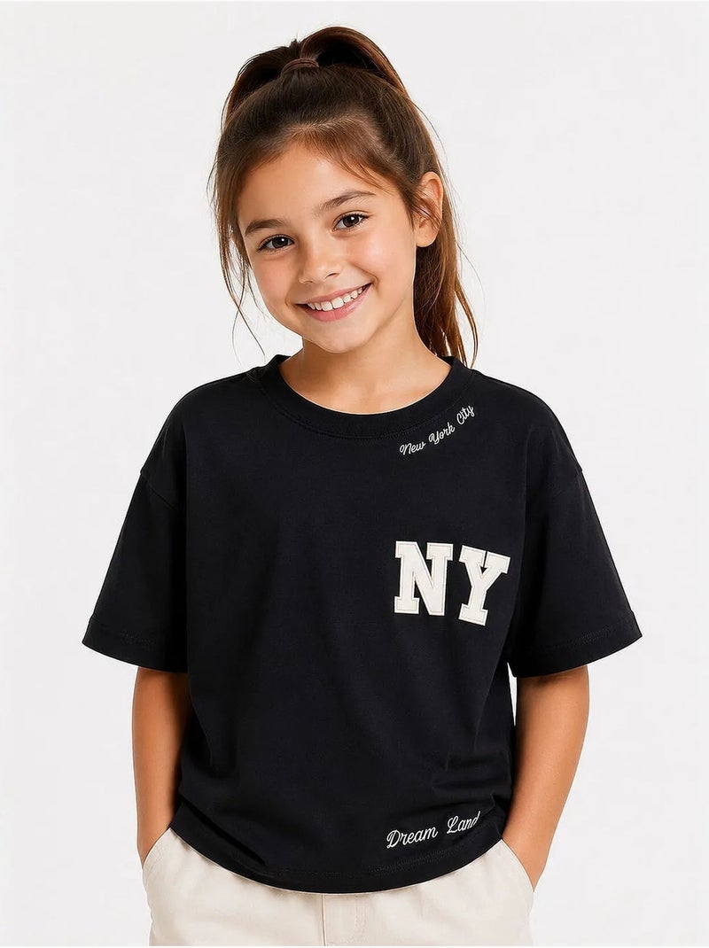 T-shirt unisexe junior en mélange de coton tommy Noir - Kiabi