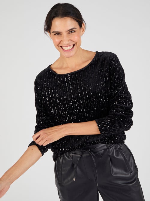 T-shirt velours et sequins - Damart - Kiabi