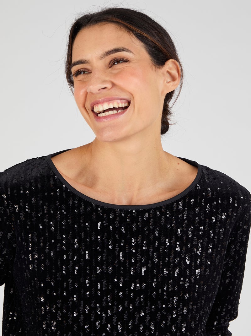 T-shirt velours et sequins - Damart Noir - Kiabi