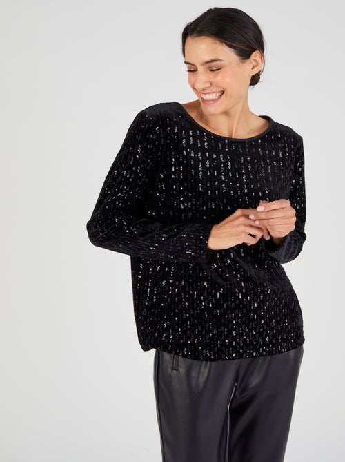 T-shirt velours et sequins - Damart - Kiabi