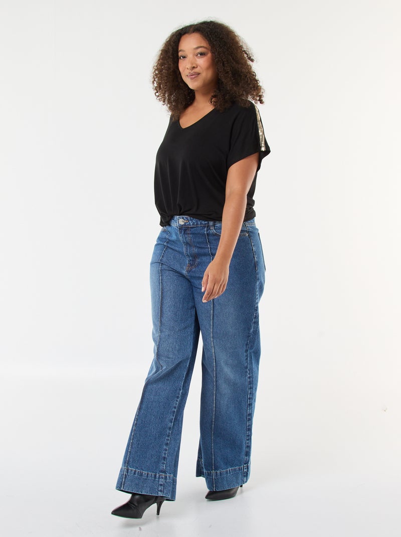 T-shirt 'Vero Moda' col V avec sequins Noir - Kiabi