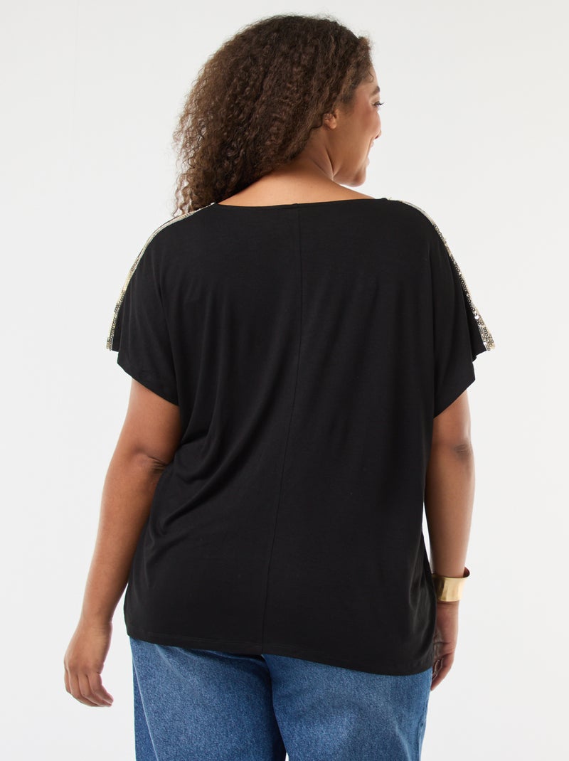 T-shirt 'Vero Moda' col V avec sequins Noir - Kiabi