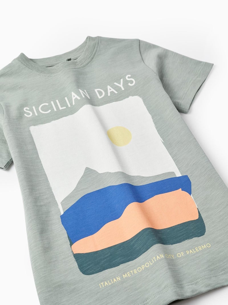 T-shirt verte à manches courtes pour garçon manches courtes SICILIAN DAYS Vert clair - Kiabi