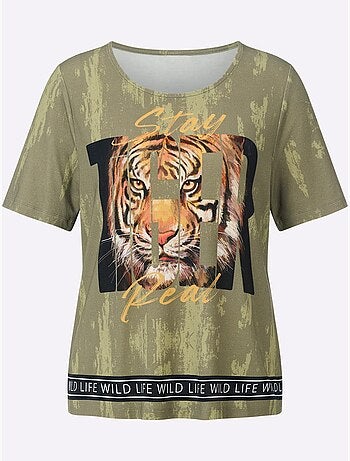 T shirt viscose imprimé tigre encolure ronde et manches courtes - Taille standard - Witt