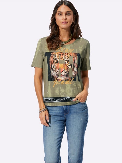 T shirt viscose imprimé tigre encolure ronde et manches courtes - Taille standard - Witt - Kiabi T shirt viscose imprimé tigre encolure ronde et manches courtes - Taille standard - Witt - Kiabi