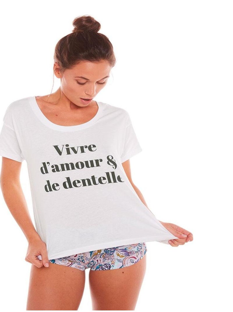 T-shirt VIVRE D'AMOUR - Pomm'Poire Blanc - Kiabi