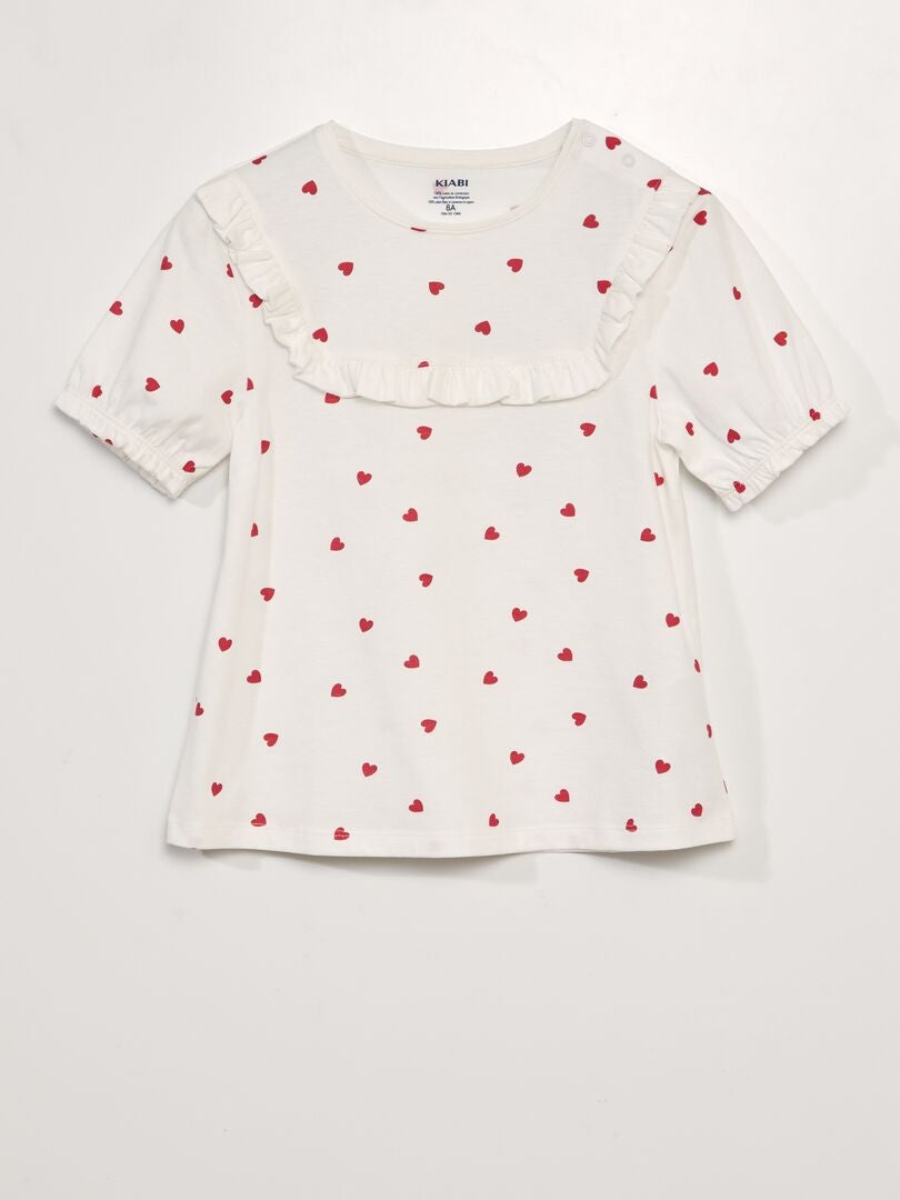 T-shirt volanté à motifs 'cœurs' - So Easy Blanc - Kiabi