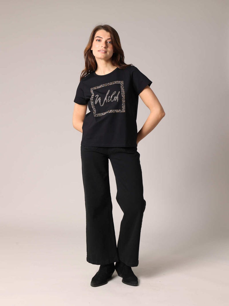 T-shirt WILD décoré de strass 'Deeluxe' Noir - Kiabi
