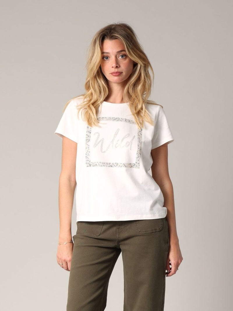 T-shirt WILD orné de strass  'Deeluxe' Blanc - Kiabi