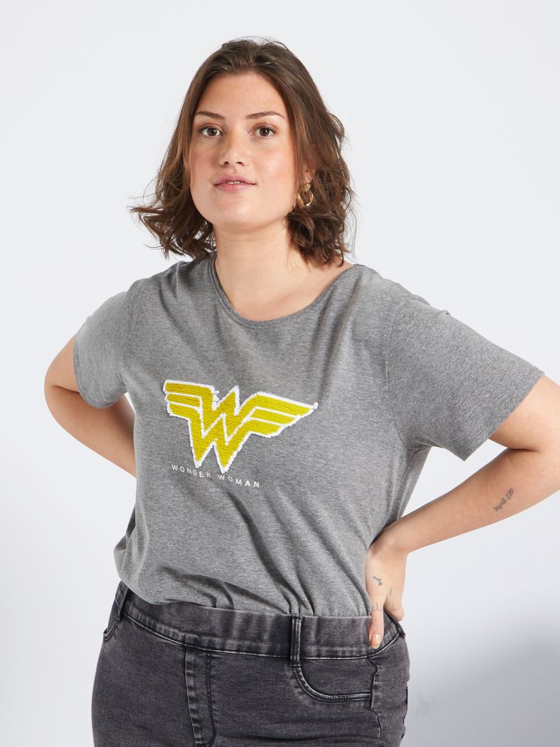 T-shirt 'Wonder Woman' à sequins réversibles gris - Kiabi