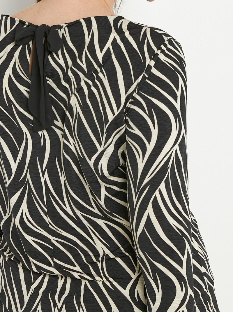 T-shirt zébré décolleté dos manches 3/4 Beige/Noir - Kiabi
