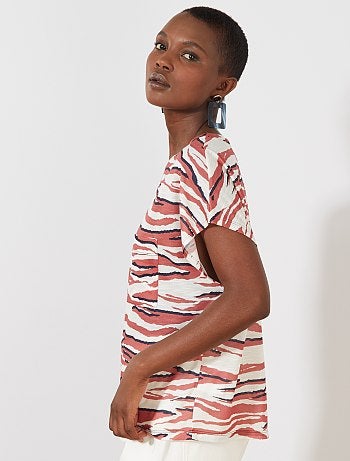 T-shirt zébré maille flammée - Kiabi
