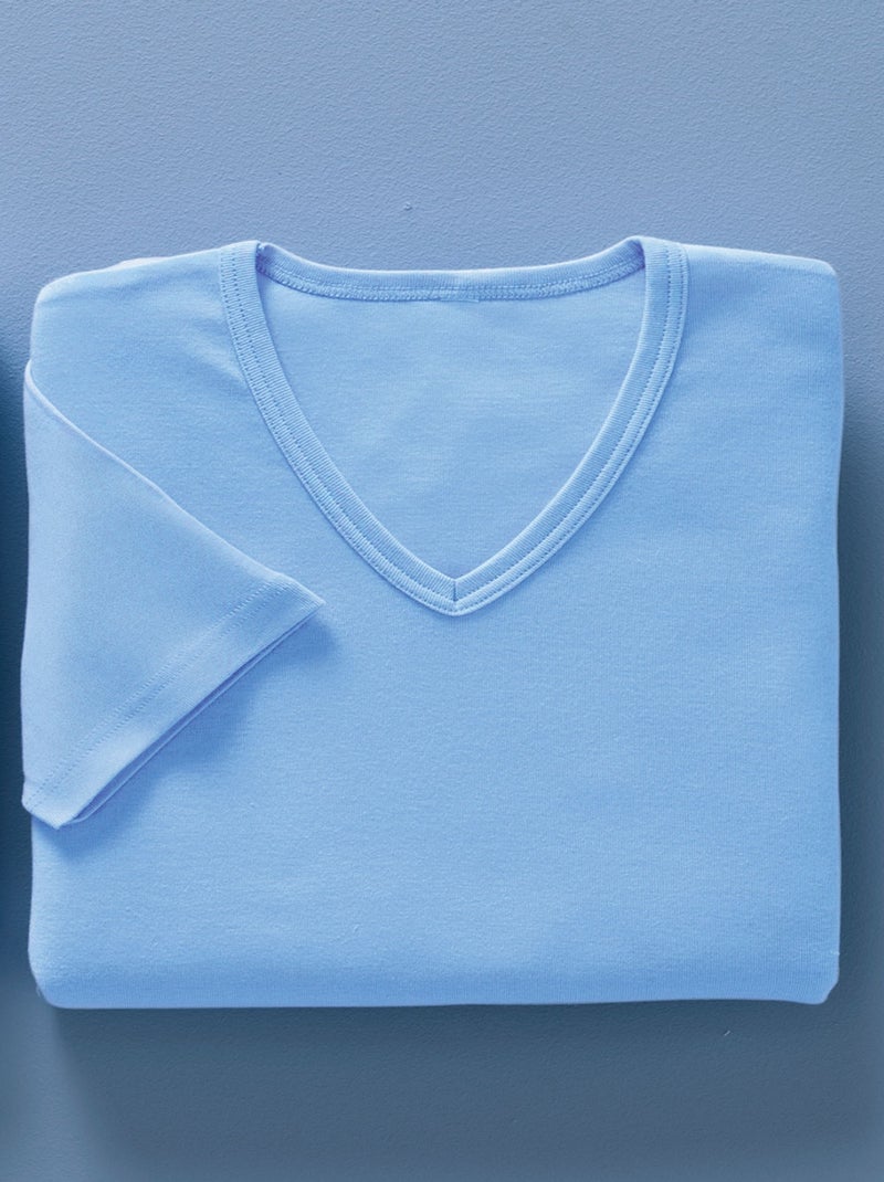 T-shirts col V manches longues en coton Bleu ciel - Kiabi