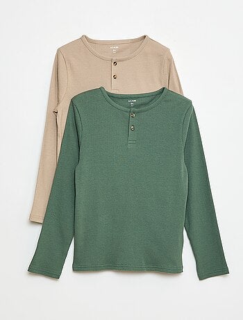 T-shirts côtelés à manches longues et à col tunisien