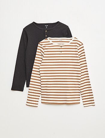 T-shirts côtelés à manches longues et à col tunisien