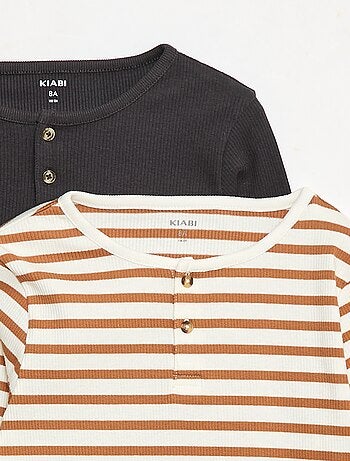 T-shirts côtelés à manches longues et à col tunisien