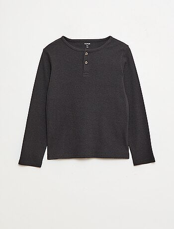 T-shirts côtelés à manches longues et à col tunisien