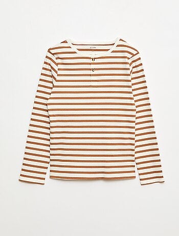 T-shirts côtelés à manches longues et à col tunisien