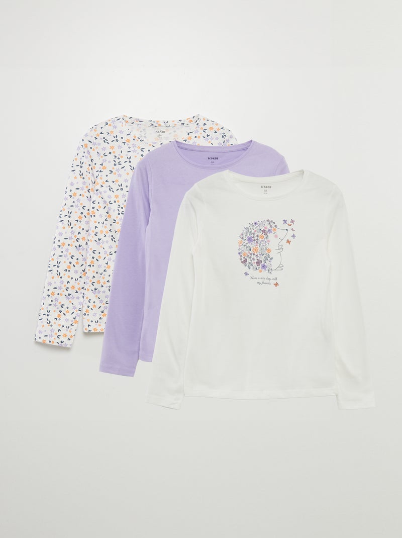 T-shirts en jersey à col rond - Lot de 3 Blanc/lilas - Kiabi