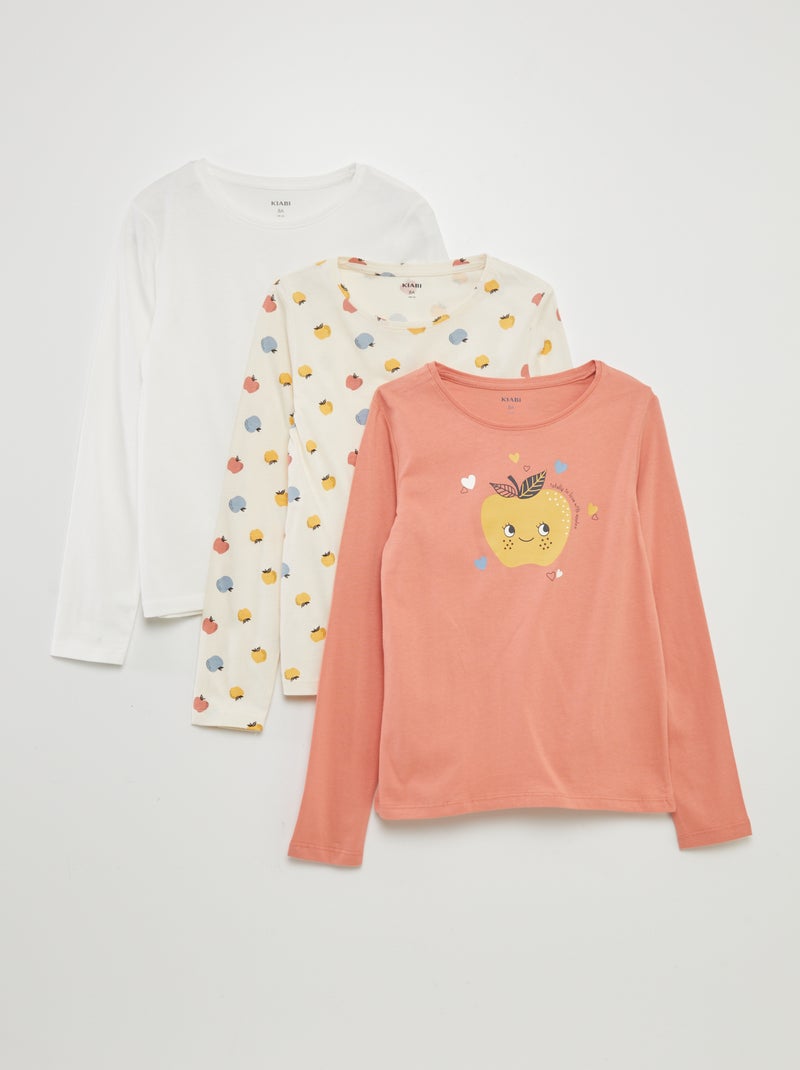 T-shirts en jersey à col rond - Lot de 3 Corail/blanc/beige - Kiabi