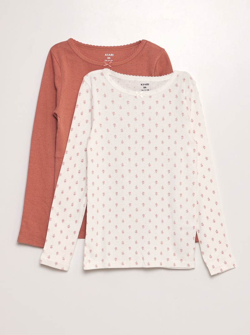 T-shirts en maille pointelle - Lot de 2 Blanc/rose - Kiabi